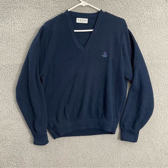 VTG IZOD V Neck Men M Navy‎ USA Made Acrylic V Neck - Picture 1 of 11